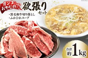 ガンコおやじの欲張りセット 約1kg (黒毛和牛切り落とし 約250g ×1p & ふかひれスープ 約350g ×2p) [マトン牧場 宮城県 気仙沼市 20565954] 肉 精肉 仙台牛 黒毛和牛 焼肉用 焼肉 不揃い わけあり 小分け 冷凍 ふかひれ 鱶鰭 フカヒレ スープ ふかひれスープ セット 詰め合わせ