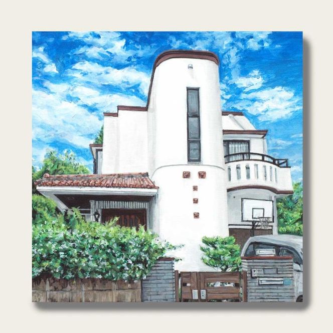 油絵で小さな風景画を細密に描きます（18×18cm）（福岡県大刀洗町