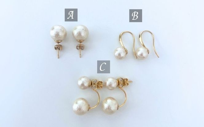 GL016コットンパール「キスカ」ロングネックレス(金具ゴールド)とピアス３点セット