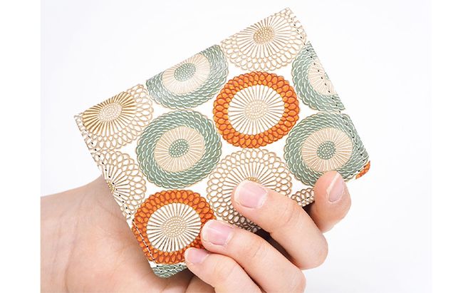 【文庫屋大関】箱まち小銭入れ　笠菊＜若草＞【皮革工芸品】 ファッション小物 財布 民芸品 