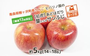 糖度13度以上 ヒバリノ園 【 紅虎 】 あどはだり 葉とらず サンふじ 約 5kg （14～18玉）青森県鰺ヶ沢町産りんご 果物類 フルーツ ※オンライン決済のみ 