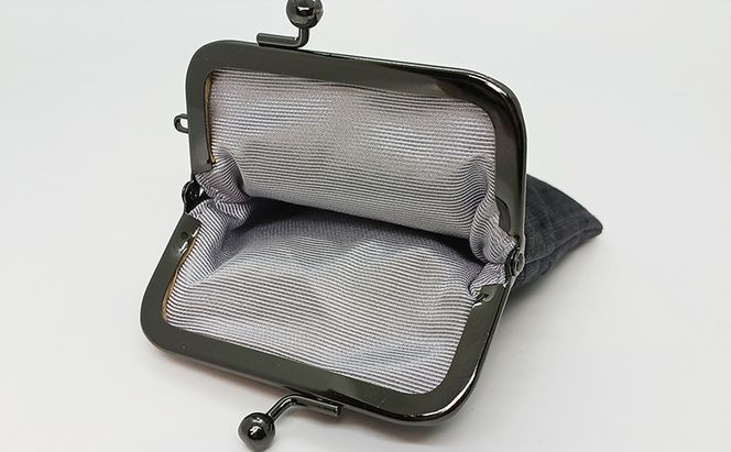 がま口ポーチS ぜんまい紬 灰色 ファッション小物 財布 ファッション 