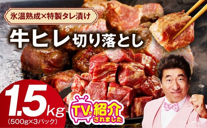 mrzZ052 【定期便】牛ヒレ肉 切り落とし 1.5kg×全2回【小分け 500g×3P 氷温熟成×特製ダレ 訳あり サイズ不揃い やわらか ステーキ ひと口サイズ カット済み 2026年1月＆4月発送】