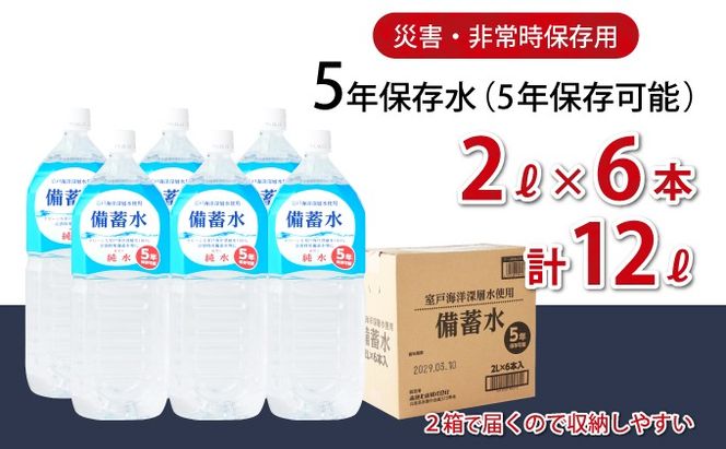 災害・非常時保存用「備蓄水」（5年保存可能）2リットル×6本 　ak021