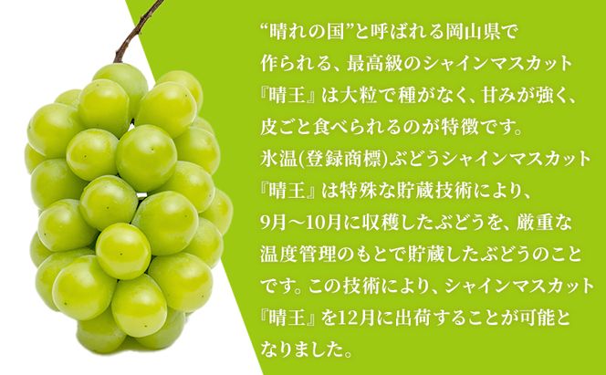 ぶどう 2026年 先行予約 3回お届け！  晴れの国 岡山の シャイン マスカット  晴王 ×3回！(各1房)  葡萄  岡山県産 国産 フルーツ 果物 ギフト 食後 高級ぶどう 大粒 種なし 甘みが強い 皮ごと 