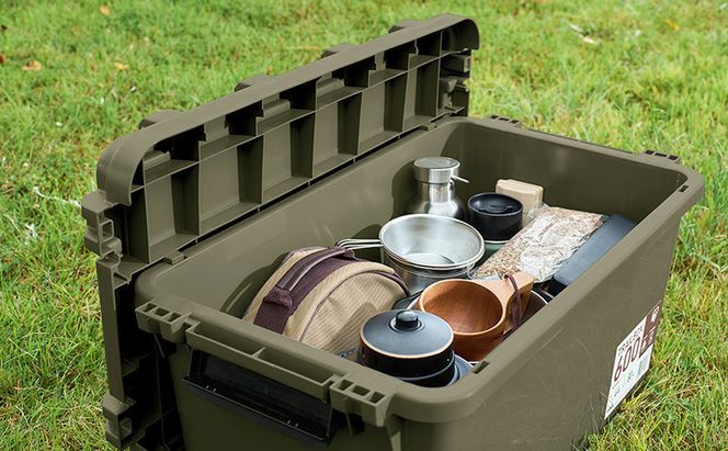 収納ボックス 44L 収納ケース TRAILBOX600 TRB-600 カーキ アイリスオーヤマ コンテナボックス 蓋付き ストッカー バックル付き アウトドア キャンプ レジャー 車用 ボックス 工具 屋外 防災 雑貨 日用品 備蓄用 