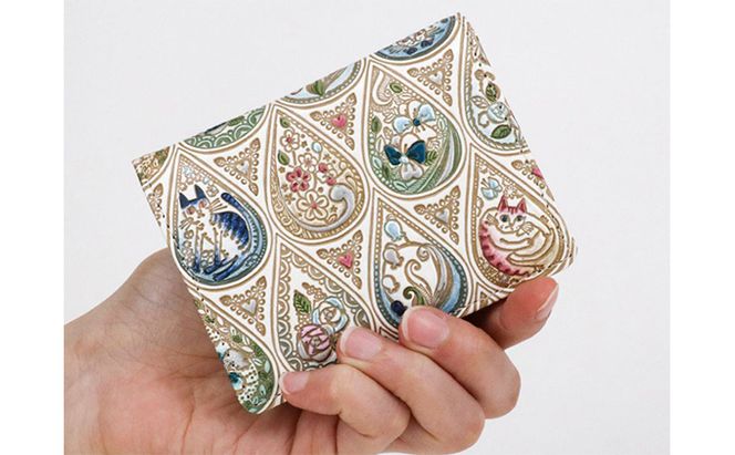 【文庫屋大関】箱まち小銭入れ　花と猫＜インディゴ＞【皮革工芸品】 ファッション小物 財布 民芸品 