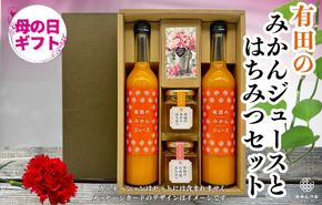 【母の日ギフト】みかんジュース＆はちみつ セット 有田のみかんジュース（500ml×2本）と 有田のはちみつ（ みかん蜂蜜・百花蜜 各210g）和歌山県産 産地直送【みかんの会】 AX349