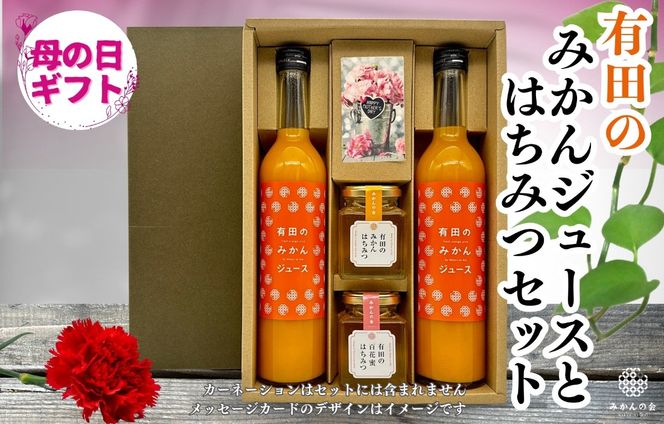 【母の日ギフト】みかんジュース＆はちみつ セット 有田のみかんジュース（500ml×2本）と 有田のはちみつ（ みかん蜂蜜・百花蜜 各210g）和歌山県産 産地直送【みかんの会】 AX349