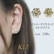 K18 イエローダイヤモンド 1.00ct 6本爪スタッドピアス　BQ-160