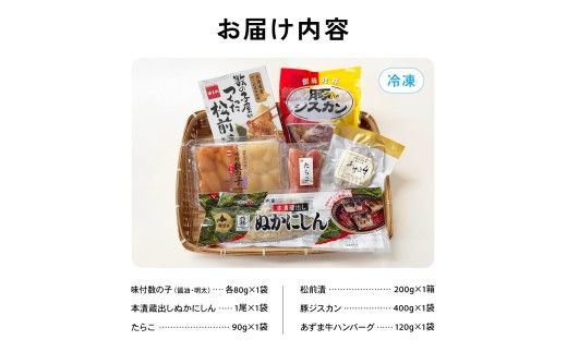 留萌特産品セットB 味付 数の子 たらこ 松前漬 豚ジスカン あずま牛 ハンバーグ かずのこ タラコ 松前漬け 豚 ジンギスカン タラコ  北海道 ギフト 贈答  R005-046