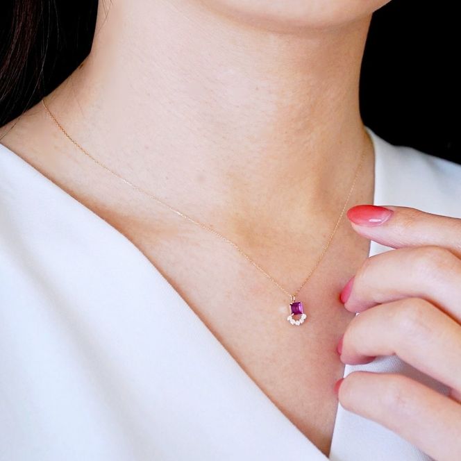 【ジュエリー】K10 イエローゴールド ロードライトガーネット ペンダント ネックレス 保証書付 SMK-5221 242-013-d