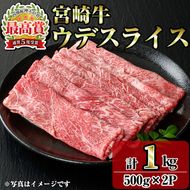 宮崎牛ウデスライス(1kg・500g×2P) お肉 牛肉 黒毛和牛 ブランド和牛 冷凍 国産 しゃぶしゃぶ すき焼き ウデ 【R-97】【ミヤチク】