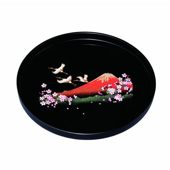 丸盆 30cm 黒 一富士二鶴三桜 ［YG463］ 303446_CC461