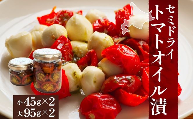 北海道 セミドライトマト オイル漬け 45g×2個 95g×2個 計4個 2026年8月上旬から発送トマト 完熟 野菜 乾燥野菜 健康 リコピン 国産 オリーブオイル パスタ ピザ バケット 保存食 瓶詰 瓶 贈り物 ギフト ベジLABO月形