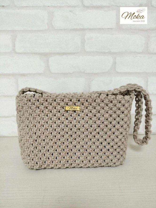 オーガニックコットンロープのマクラメ　ワンハンドルバッグ