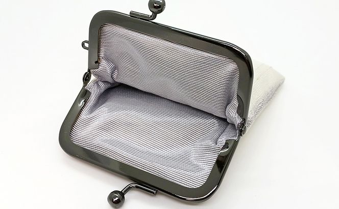 がま口ポーチS ぜんまい紬 白色 ファッション小物 財布 ファッション 