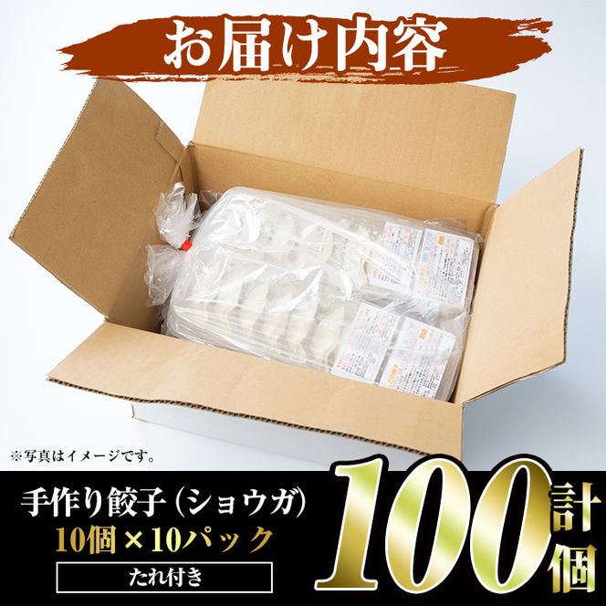 国産豚肉使用！手作りショウガ餃子(計100個・10個×10パック、たれ付き) 餃子 ぎょうざ ギョウザ ギョーザ しょうが 生姜 豚肉 おかず お惣菜【スーパーよしだ】akn058-07