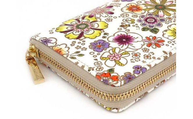 【文庫屋大関】 大容量　ぐるっとファスナーの長財布　みつばち【皮革工芸品】 ファッション小物 民芸品 