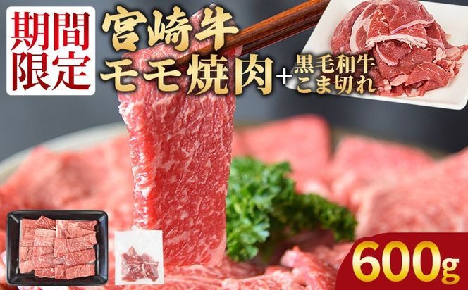 ＜宮崎牛モモ焼肉500g ＋ 宮崎県産黒毛和牛こま切れ100g＞1か月以内に順次出荷【 国産牛 肉 牛肉 精肉 モモ もも 焼肉 焼き肉 ヤキニク 牛こま こま BBQ パーティー お取り寄せグルメ セット 】【b0377_my】