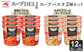 味の素 スープDELI 12個 ( 2種×6個 ) 完熟トマト スープパスタ ＆ たらこ クリームスープパスタ 豆乳仕立て 12個 くるくるパスタ 容器入 レトルト インスタント 満足 ランチ 食べごたえ 手軽 おいしい 常温保存 食品 加工食品 おすすめ 人気