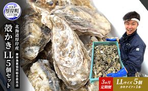 定期便 3ヵ月 牡蠣 殻付き 生食 LL5個 北海道 厚岸産 マルえもん【厚岸漁業協同組合】カキナイフ付 [ カキ かき 生牡蠣 殻かき オイスター 冷蔵 ］