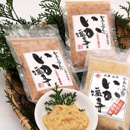 【ふるさと納税】魚屋 かあちゃんの 自家製 イカの塩辛 2種類 お味見セット 兵庫県 新温泉町【1156693】 約120g×3袋 合計約360g いか イカ 烏賊 スルメイカ 赤イカ おつまみ つまみ アテ ご飯のお供 兵庫県 新温泉町 送料無料