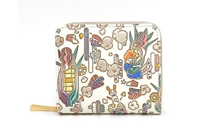 【文庫屋大関】二つ折りファスナーミニ財布 恋するもろこしガール【皮革工芸品】財布 二つ折り 小物 お札 カード 小銭 コンパクト 牛革 手作り 日本製 墨田区 東京都