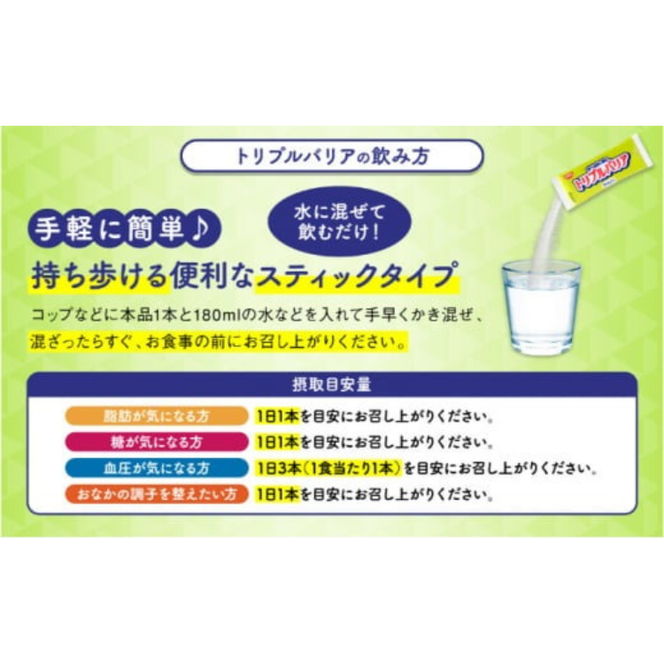 サプリ トリプルバリア 青りんご味 60本（30本×2箱） ｜ 日清食品 サプリメント 健康食品 健康 美容 中性脂肪 血糖値 高血圧 血圧 下げる 改善 対策 脂肪 排出 機能性表示食品 健康飲料 飲料 飲み物 携帯に便利 糖 塩分 手軽 持ち歩き 栃木 鹿沼市
