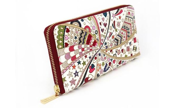 【文庫屋大関】 大容量　ぐるっとファスナーの長財布　グロッシーハート【皮革工芸品】 ファッション小物 民芸品 