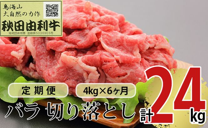 《定期便》6ヶ月連続 秋田由利牛 バラ切り落とし 4kg（1kg×4パック）