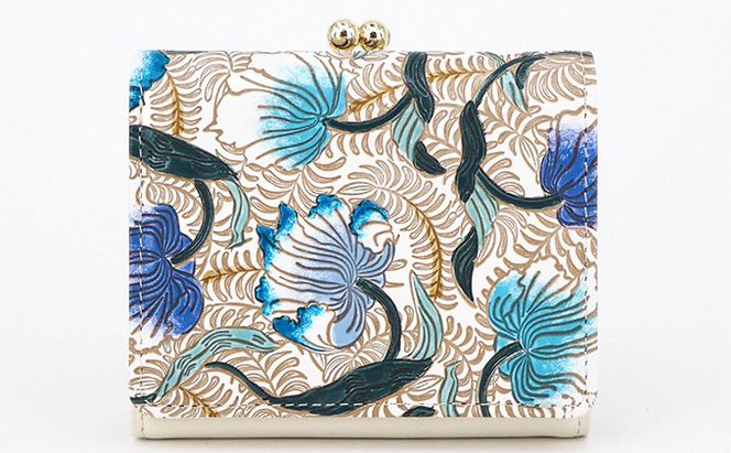 【文庫屋大関】三つ折りミニ財布　ノースガーデン（ターコイズ）【皮革工芸品】 ファッション 小物 民芸品 お札 カード 小銭 手のひらサイズ コンパクト 牛革 手作り 国産 