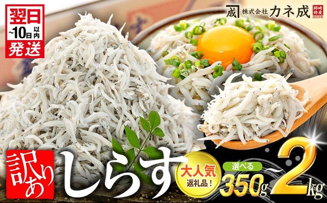 訳あり 釜揚げ しらす 350g～2kg 小分け  減塩 無添加 無着色 冷凍 愛知県 南知多町 ご飯 ごはん 丼 料理 国産 カネ成 シラス 人気 おすすめ