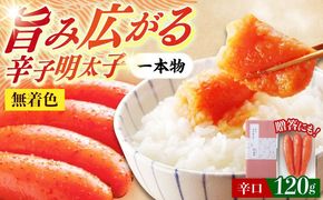 【博多辛子明太子の島本】希少国産卵・無着色辛口辛子明太子一本物120ｇ≪築上町≫【株式会社島本食品】めんたいこ たらこ 明太子 国内産 無着色 1本物[ABCR025]