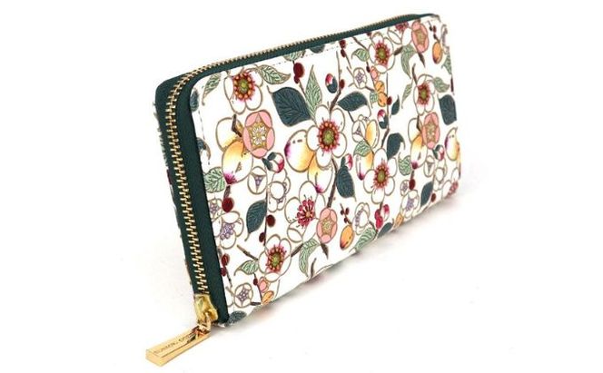 【文庫屋大関】 大容量　ぐるっとファスナーの長財布　梅花（メイホア）【皮革工芸品】 ファッション小物 民芸品 