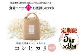 令和8年度　新米 【9回定期】特別栽培米 コシヒカリ ヒロシノキモチ 精米 5kg 総計45kg ブランド米 銘柄米 国産 お米 日本米 ギフト 贈り物 備蓄 防災 食品 陽咲玲 F6T-1033