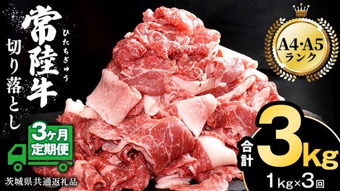 【 3ヶ月 定期便 】『 常陸牛 』 切り落とし 1kg ( 500g × 2パック ) 牛肉 国産 牛 肉 切り落とし肉 切落し 小分け お肉 A4 A5 ブランド牛 黒毛和牛 和牛 国産黒毛和牛 国産牛 すき焼き すきやき ( 茨城県共通返礼品 )