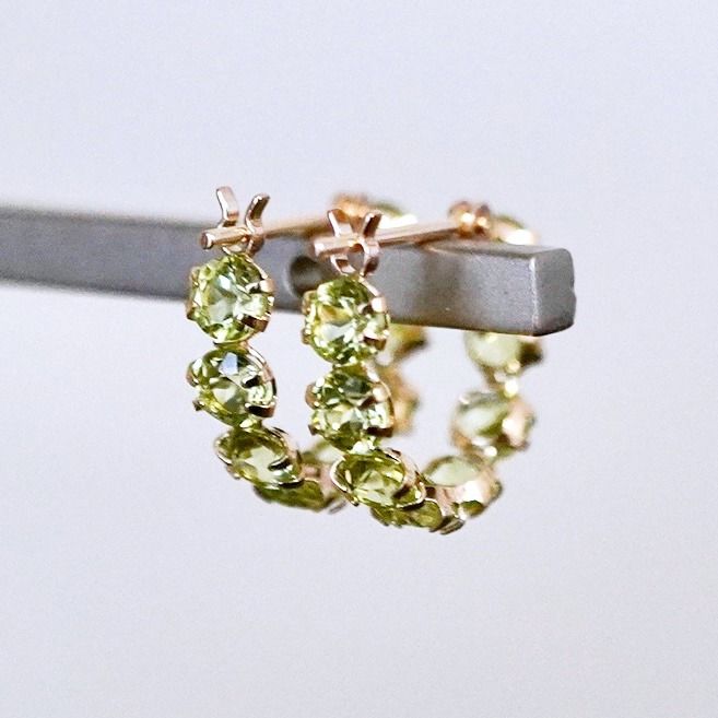 K10YG(10金) イエローゴールド ペリドット フープ ピアス エタニティー オシャレ 保証書付 YF-20 242-067-d