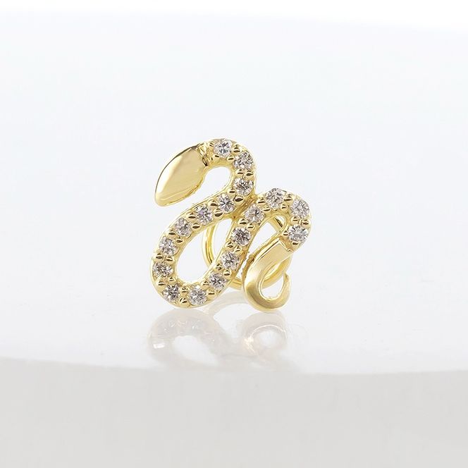 ヘビ 蛇 18金 ピアス つけっぱなし 片耳 馬蹄 ダイヤモンド キャッチのいらないピアス へび 18k ゴールド スネーク シンプル 巳年 午年 イエローゴールドK18 キャッチナッシャー 人気 普段 使い250326401yu SWAA267
