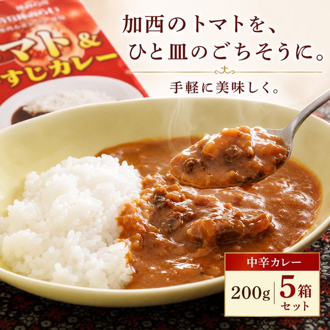 「加西産とまと」を使ったトマト & 牛すじカレー レトルトカレー 5箱 カレー 中辛 野菜/とまと やさい セット
