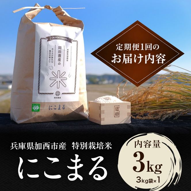 令和8年産 新米 白米 3kg 定期便 3か月連続お届け 特別栽培米 にこまる 山田錦 米 お米 こめ コメ 特栽米 ひょうご安心ブランド ご飯 ごはん ゴハン 兵庫県 加西市