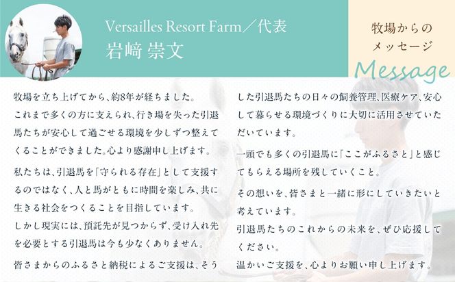 【千円コース 返礼品無し】より多くの引退馬の幸せな余生を願う　Yogiboヴェルサイユリゾートファーム BRTV024-01