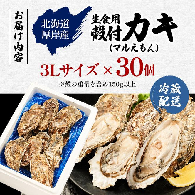 北海道 厚岸産 ブランド牡蠣 マルえもん 殻付き 牡蠣 3Lサイズ 30個 【光輝】 [ 魚貝類 生牡蠣 海鮮 海の幸 生食用牡蠣 生食用 生食用殻付き牡蠣 濃厚 甘み  オイスター ]  
