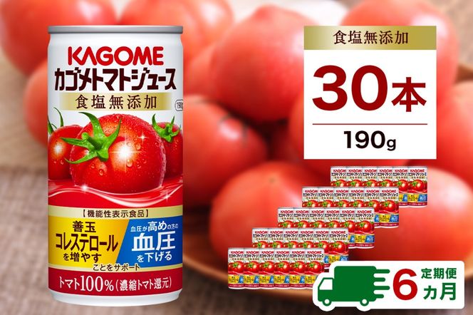 ns001-018　【定期便6ヵ月】カゴメ　トマトジュース　食塩無添加　190g缶×30本 1ケース 毎月届く 6ヵ月 6回コース【 栃木県 那須塩原市 】