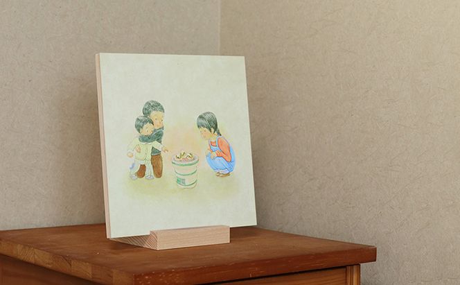 センテンヤアートパネル　『えものがたり』−餅やき− 絵画 和紙 印刷 木製パネル シンプル 洋風 和風 