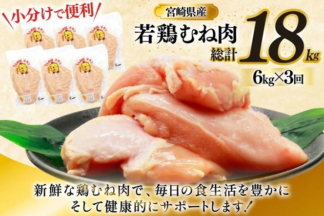 鶏肉 定期便 むね肉 若鶏 鶏むね肉 6kg 3回 総計18kg [ミヤケイフード 宮崎県 美郷町 31bp0020] 鶏むね 鶏胸 むね 冷凍 小分け