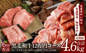 mrzZ004 黒毛和牛 定期便 全6回 （ステーキ／焼肉／すき焼き・しゃぶしゃぶ） 12万円コース 丸善味わい加工【毎月配送コース】