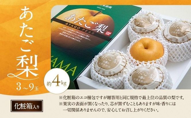 梨 2026年 先行予約 あたご梨 3～9玉 合計約4kg 化粧箱【11月下旬～12月中旬頃発送】 ナシ なし 岡山県産 国産 フルーツ 果物 ギフト 石原果樹園 
