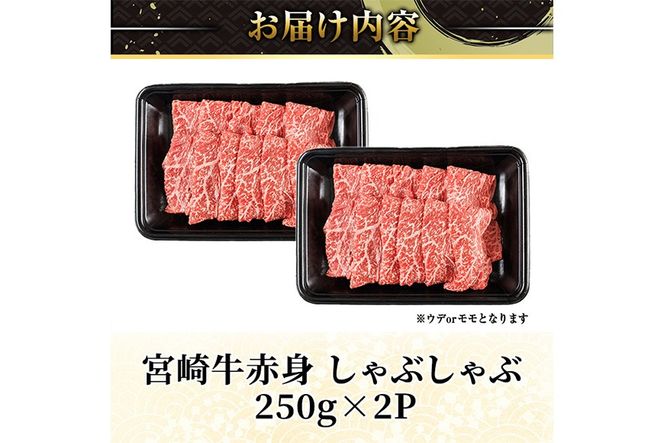 宮崎牛 赤身カット しゃぶしゃぶ (計500g・250g×2) しゃぶしゃぶ お肉 牛肉 黒毛和牛 宮崎牛 ブランド和牛 冷凍 国産 モモ ウデ 宮崎県産【YM-22】【YAMATO株式会社】