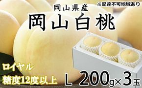 桃 2026年 先行予約 岡山 白桃 ロイヤル 3玉×約200g（Lサイズ）JAおかやまのもも（早生種・中生種） もも モモ 岡山県産 国産 フルーツ 果物 ギフト